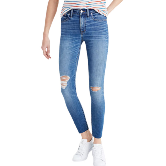 Madewell Denim - Madewell 9" High Riser Skinny Skinny Crop Jeans Women's 28 Blue Distressed Denim
